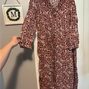 Wonderly Rust Floral Long Sleeve Dress